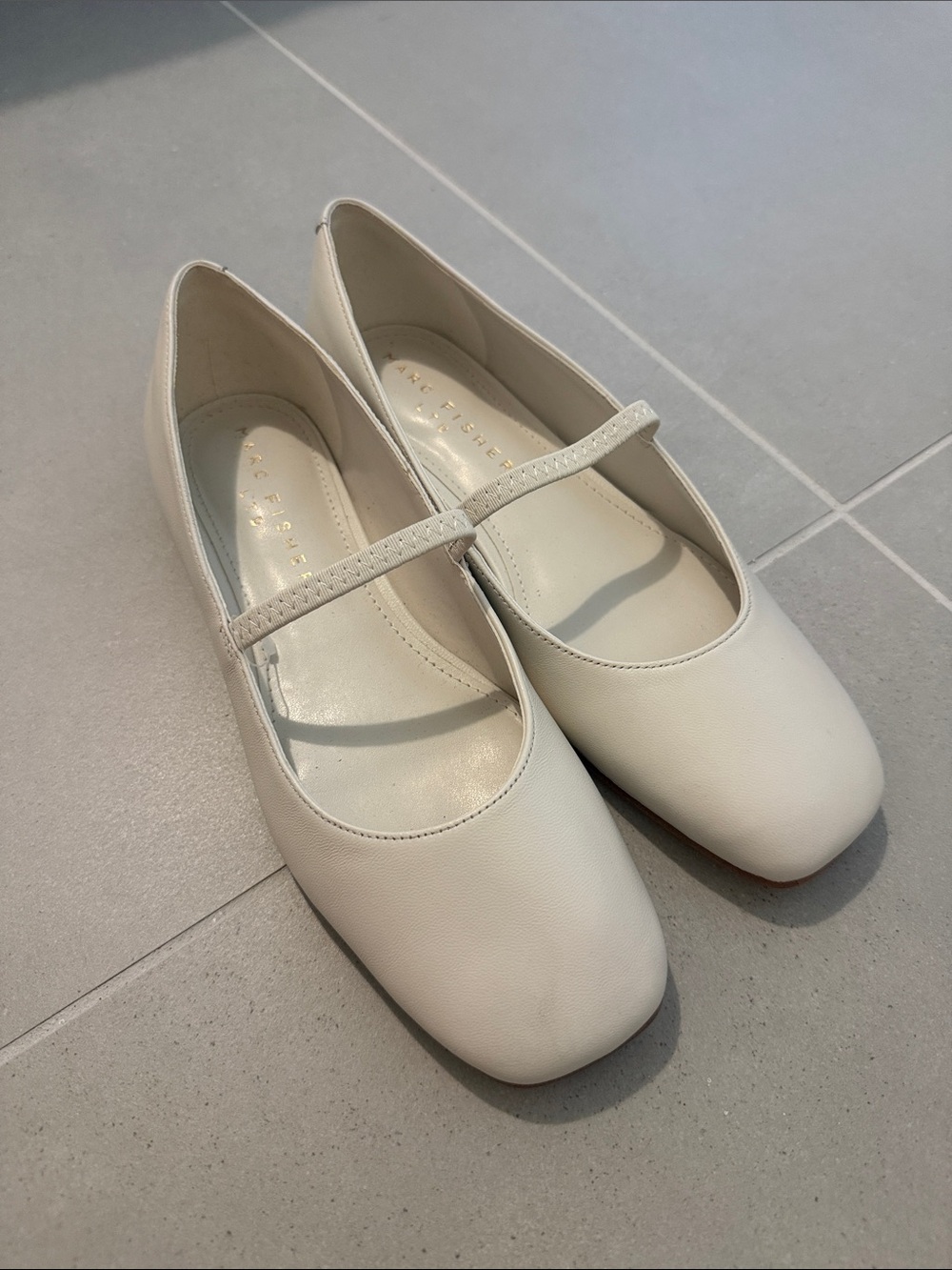 Marc Fisher Cream Mary Jane Flats with Slim Strap